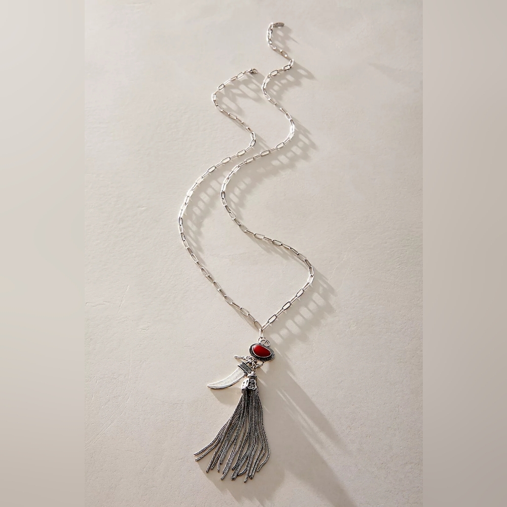 Free People Dandee Long Necklace In Silver & Agate NWT